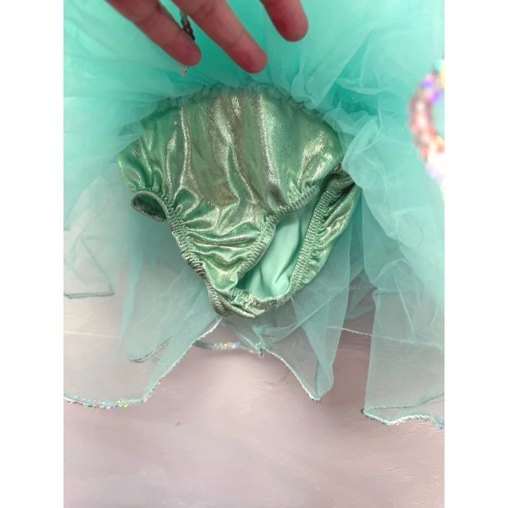 Weissman Mint Green Sequin Floral‎ Dance Costume Tutu Leotard Girls CXS E2152
